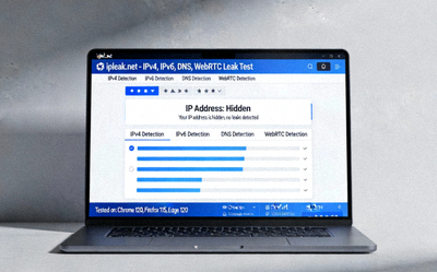 ipleak.net网站检测结果截图，显示IP地址已成功隐藏