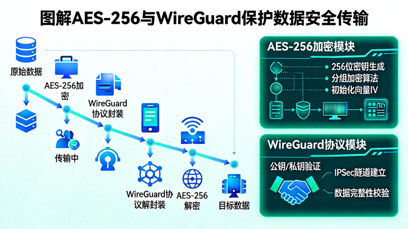 图解AES-256加密算法与WireGuard安全协议如何保护用户数据安全传输